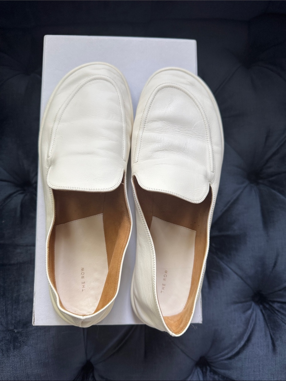 The Row Cream Leather Slip-On Loafers - Canal